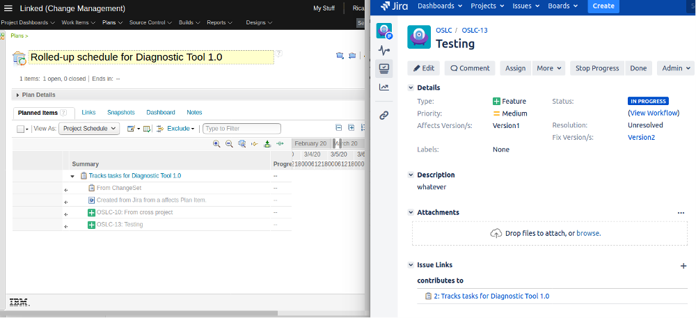 Cross project plan in IBM EWM and access resources in Jira.