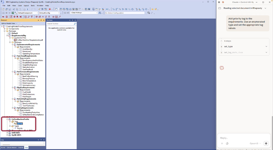 Custom profile with priority enumeration generated by AI in Rhapsody.