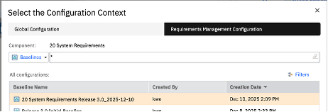 Create a stream from a baseline in IBM DOORS Next
