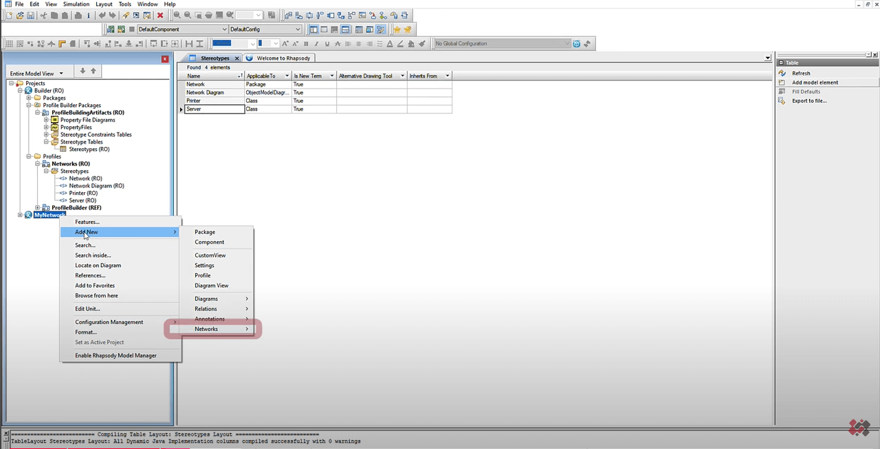 One of the two pre-defined table