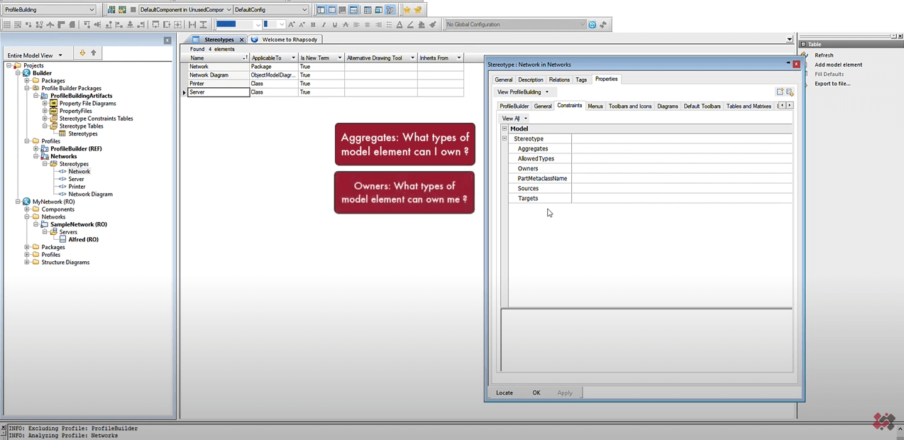 The Profile Building properties perspective, Constraints tab