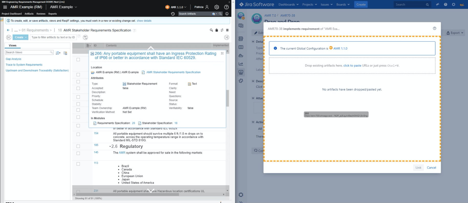 Drag DOORS Next requirements to Jira_Using changes with configurations in DOORS Next_SodiusWillert