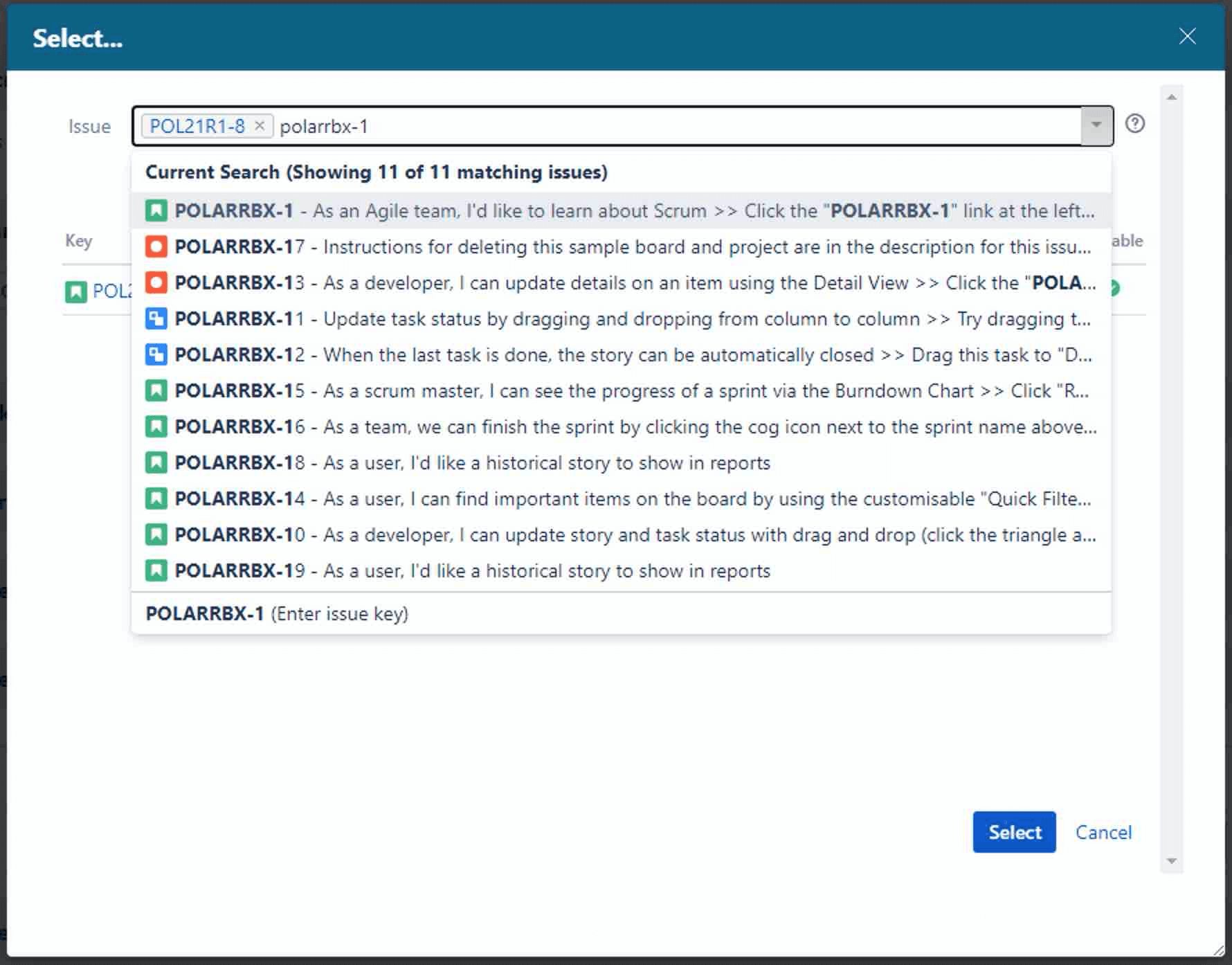 issue key in search dialog-oslc connect for jira-sodiuswillert