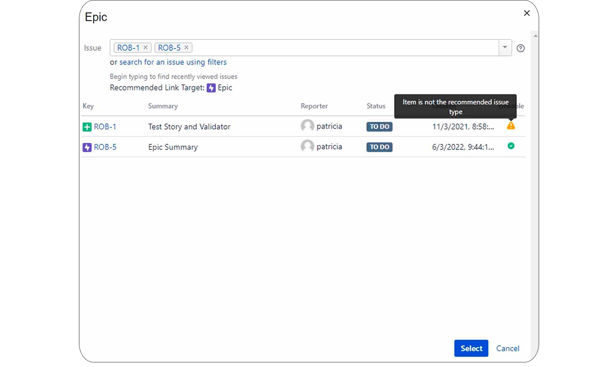 recommended issue type-OSLC Connect for Jira-sodiuswillert