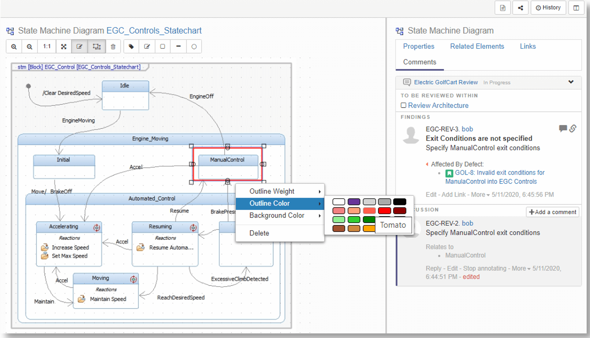 Commenting and Markup on an MBSE model in a review