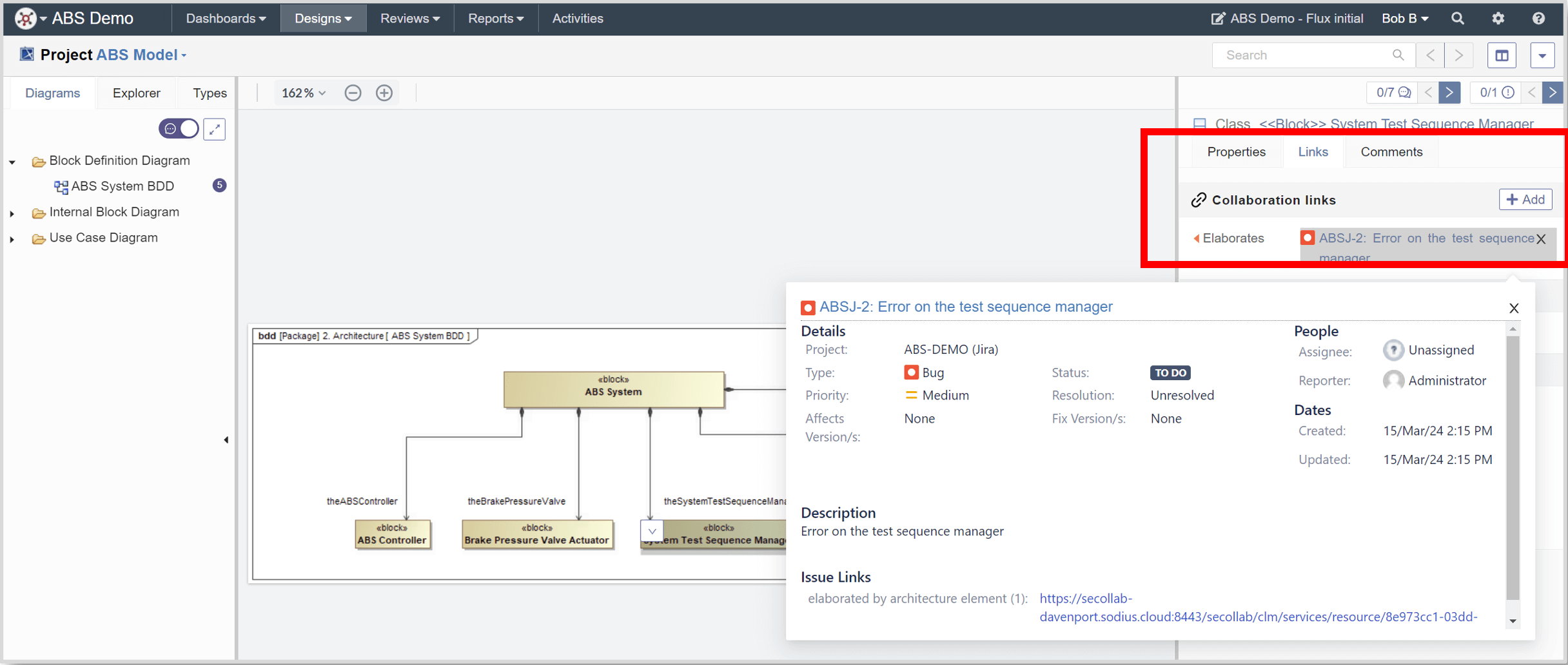 OSLC-based traceability between a MagicDraw model and a Jira issue Sodius SECollab