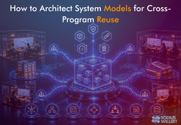 An illustration for an article by Eran Gery about How to Architect System Models for Cross-Program Reuse.