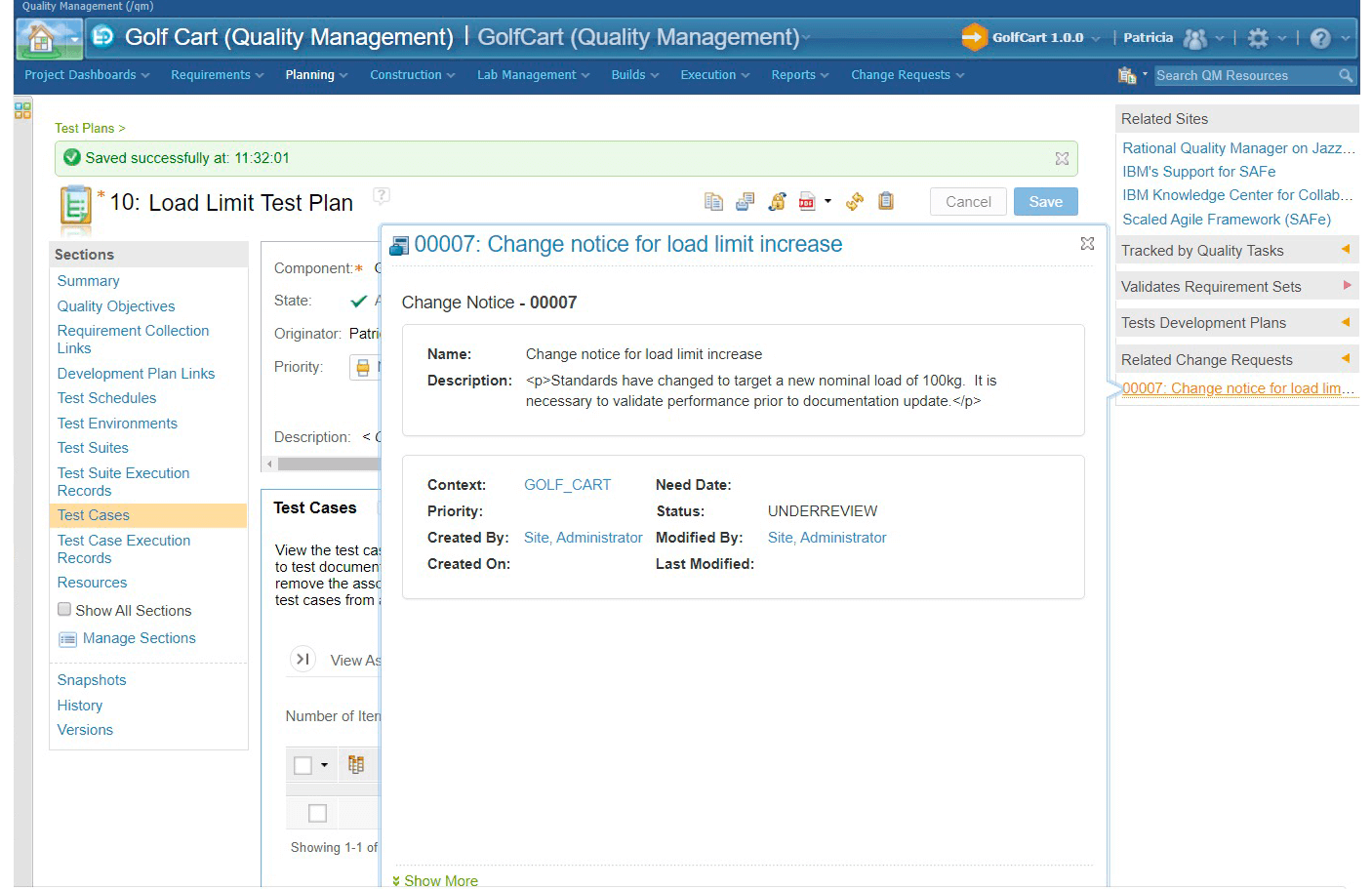 Integrate PTC Windchill with Quality Management for Test Plan To Change Notice in PTC Windchill.