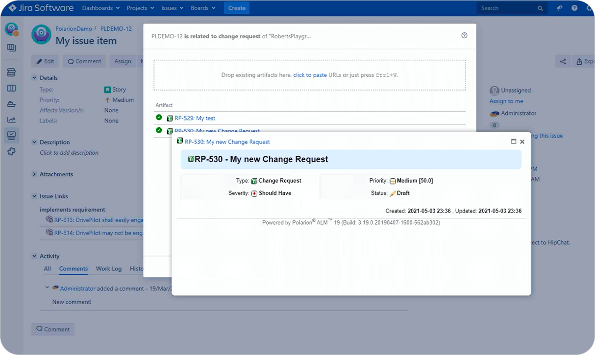 Drag Drop Polarion Artifacts into Jira_Jira Polarion ALM integration_OSLC Connect for Jira_SodiusWillert_1-1