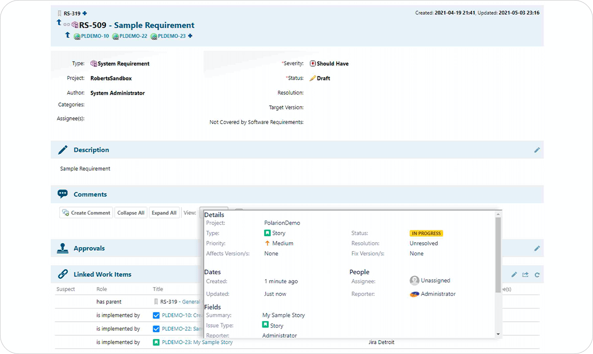 Create Jira tickets from within Polarion_Jira Polarion ALM integration_OSLC Connect for Jira_SodiusWillert_2