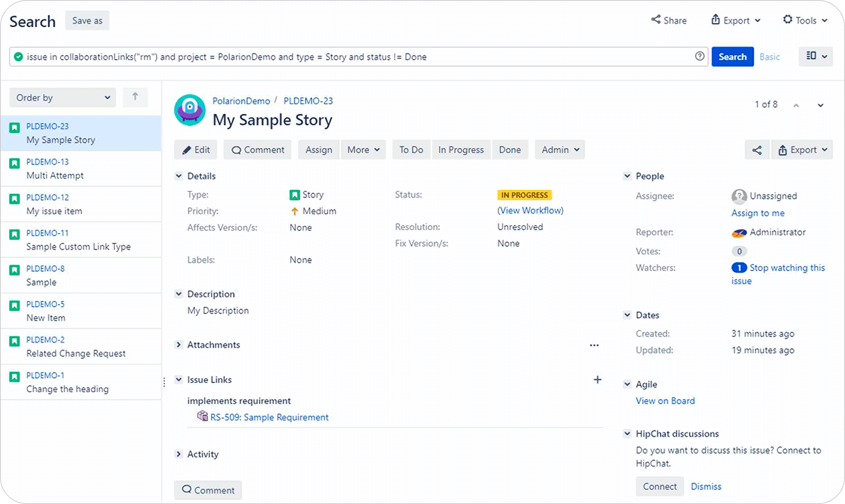 Query on your links in Jira_Jira Polarion ALM integration_OSLC Connect for Jira_SodiusWillert_1